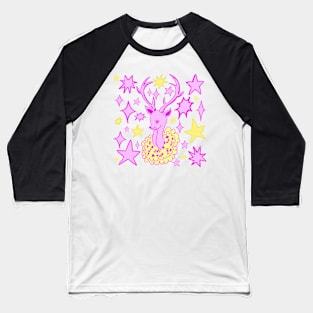 Girly Midcentury Deer, Pink and Chartreuse Baseball T-Shirt